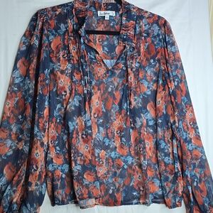 Sam Edelman Jasleen Floral Pleated Chiffon Long Sleeve